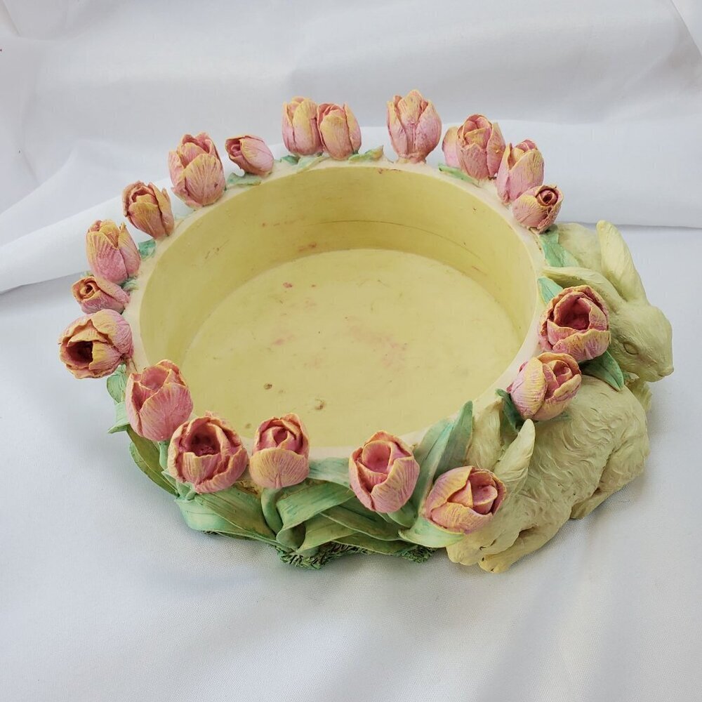 VTG Decorative Easter Rabbit & Tulip Design Bowl Spring Time Planter Candy Dish - Picture 14 of 16
